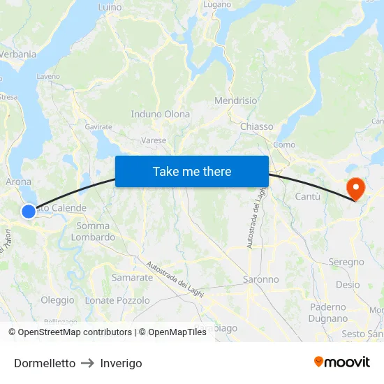 Dormelletto to Inverigo map