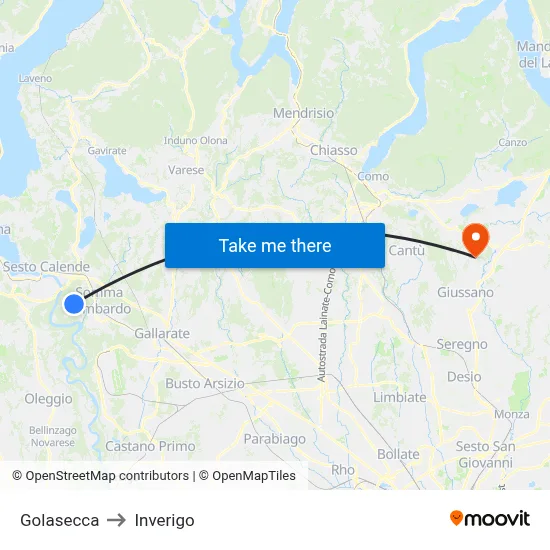 Golasecca to Inverigo map