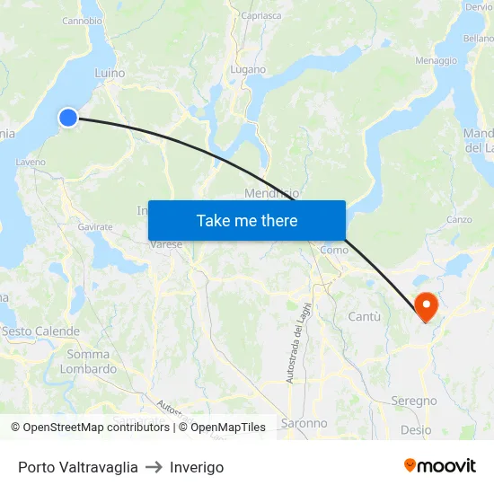 Porto Valtravaglia to Inverigo map