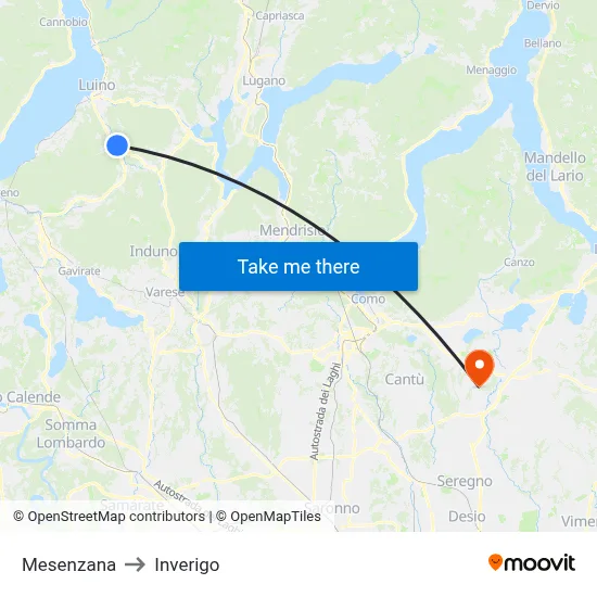 Mesenzana to Inverigo map