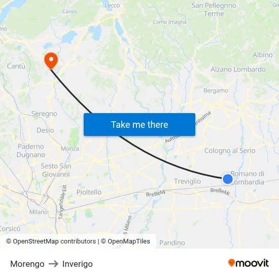 Morengo to Inverigo map