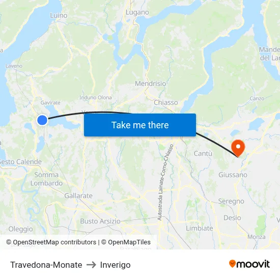 Travedona-Monate to Inverigo map
