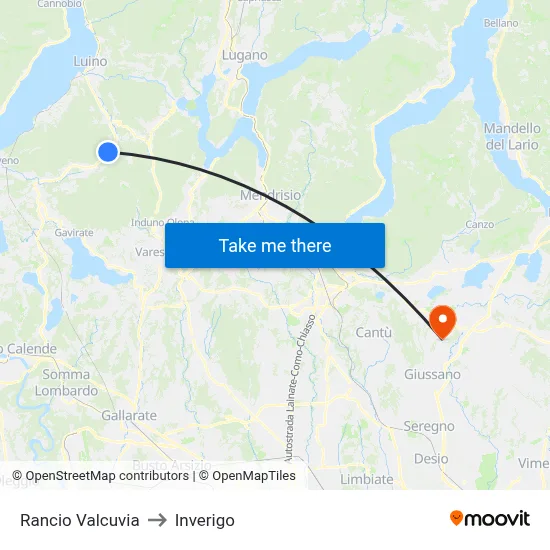 Rancio Valcuvia to Inverigo map