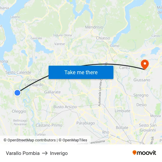 Varallo Pombia to Inverigo map
