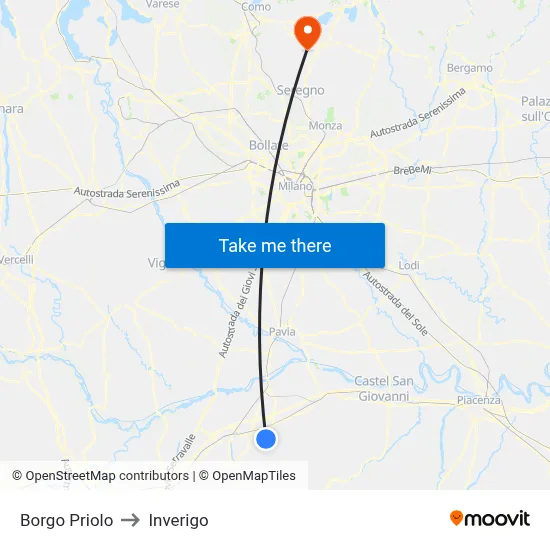 Borgo Priolo to Inverigo map