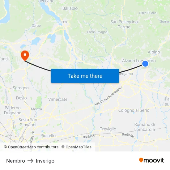 Nembro to Inverigo map