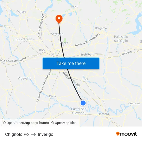 Chignolo Po to Inverigo map