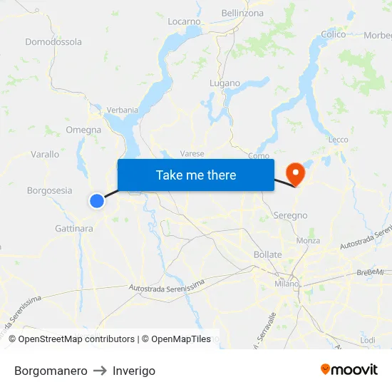 Borgomanero to Inverigo map