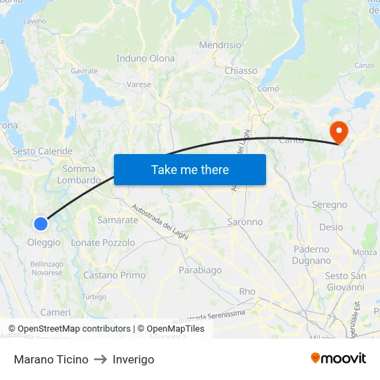 Marano Ticino to Inverigo map