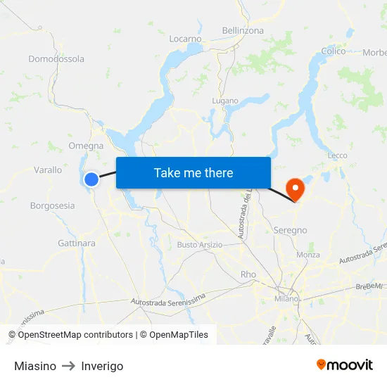 Miasino to Inverigo map