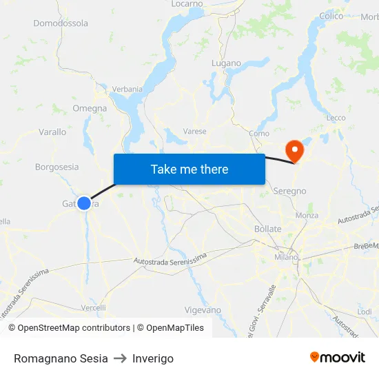 Romagnano Sesia to Inverigo map