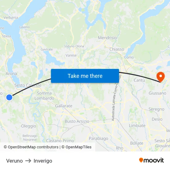 Veruno to Inverigo map