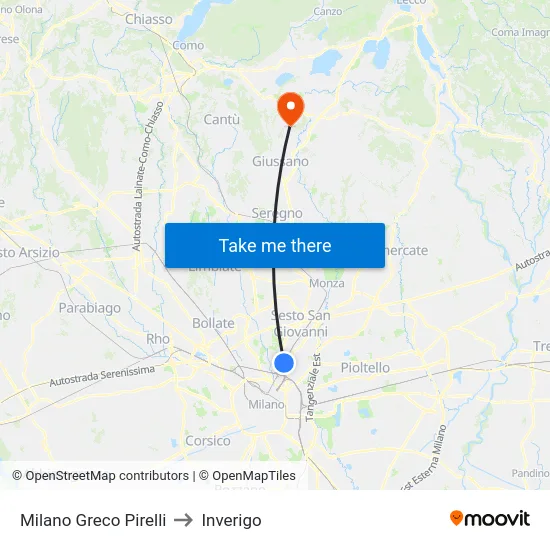 Milano Greco Pirelli to Inverigo map