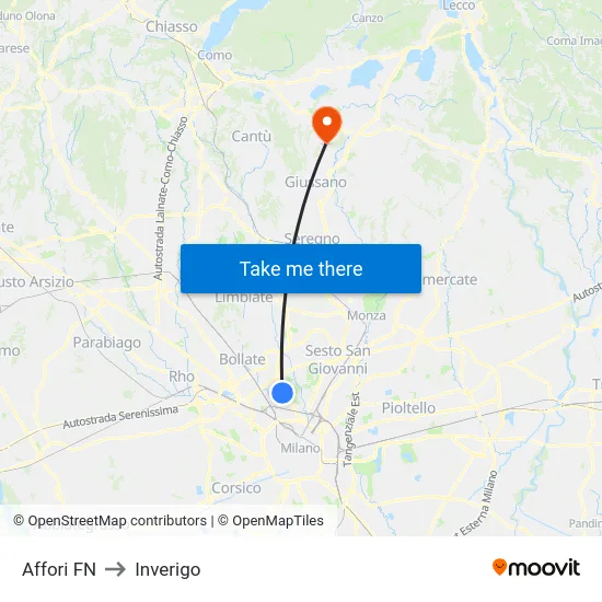 Affori FN to Inverigo map
