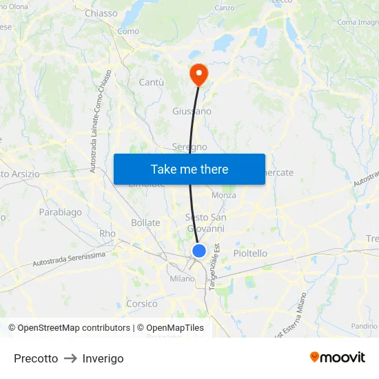 Precotto to Inverigo map