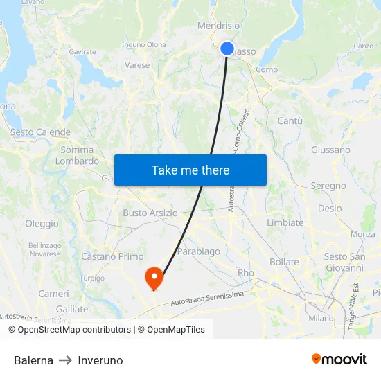 Balerna to Inveruno map