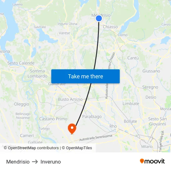 Mendrisio to Inveruno map