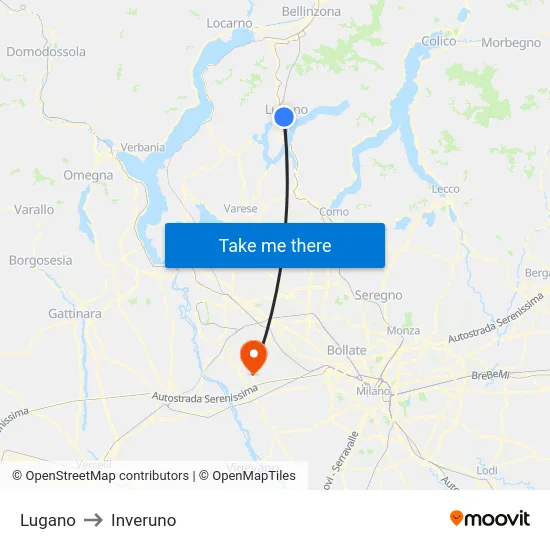 Lugano to Inveruno map