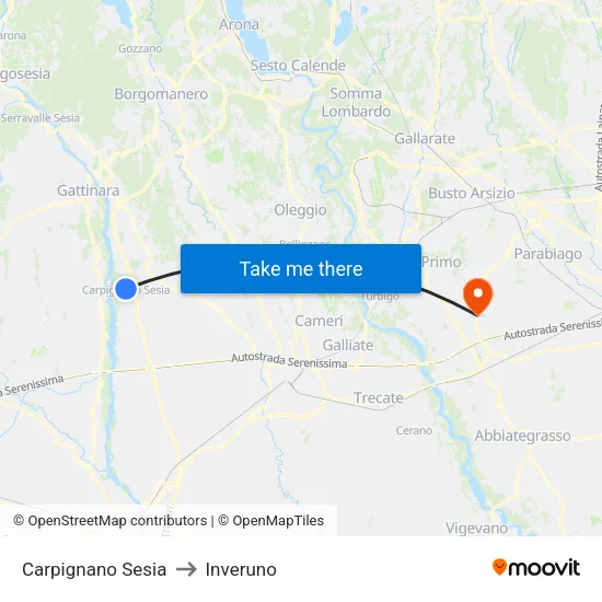 Carpignano Sesia to Inveruno map