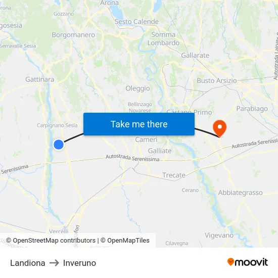 Landiona to Inveruno map