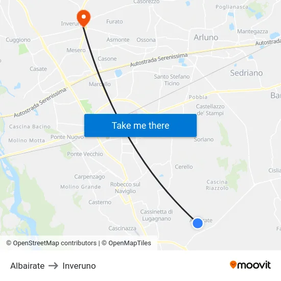 Albairate to Inveruno map