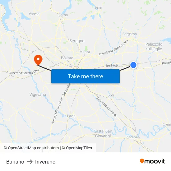Bariano to Inveruno map