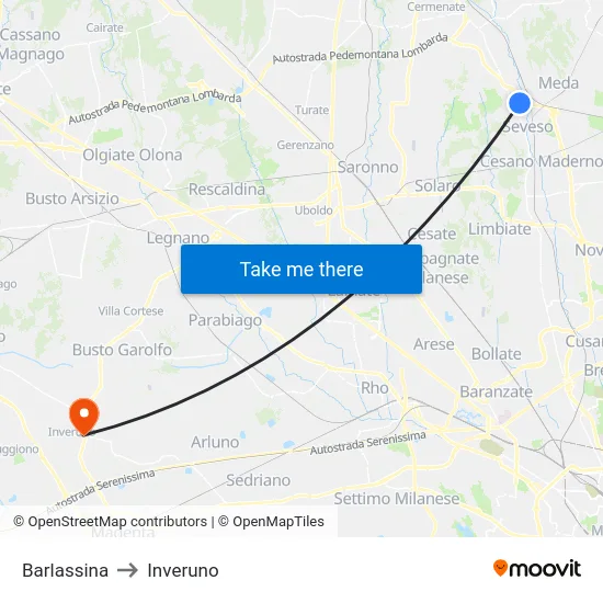 Barlassina to Inveruno map