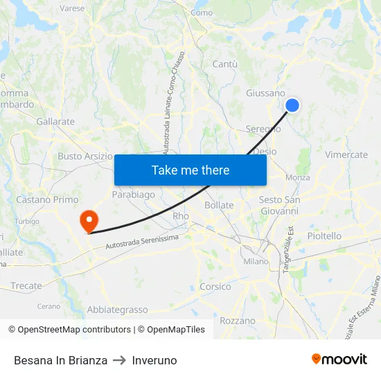 Besana In Brianza to Inveruno map