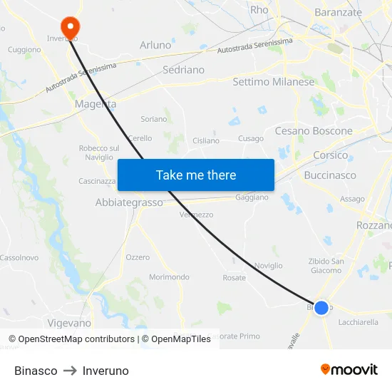 Binasco to Inveruno map