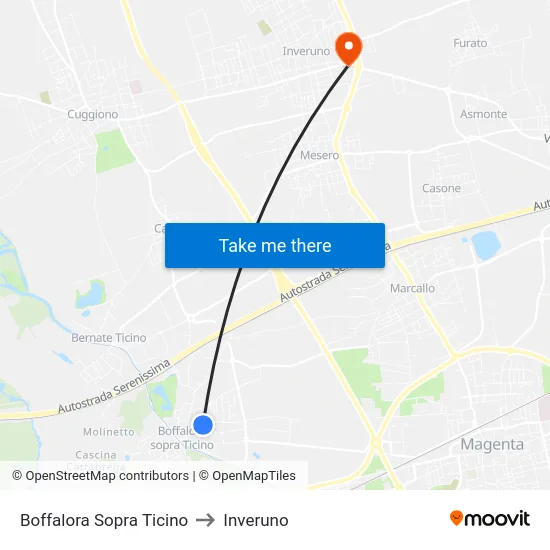Boffalora Sopra Ticino to Inveruno map