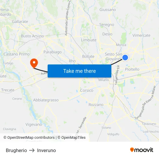 Brugherio to Inveruno map