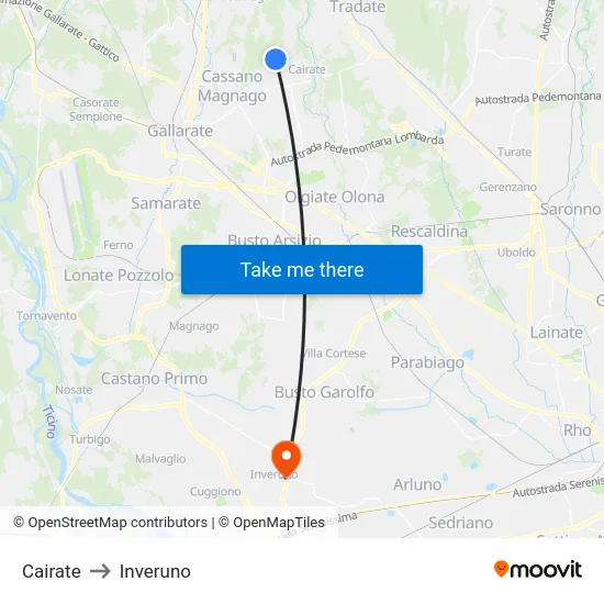 Cairate to Inveruno map
