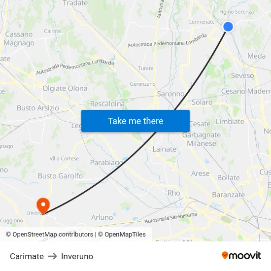 Carimate to Inveruno map