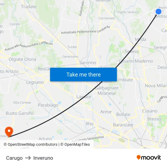 Carugo to Inveruno map