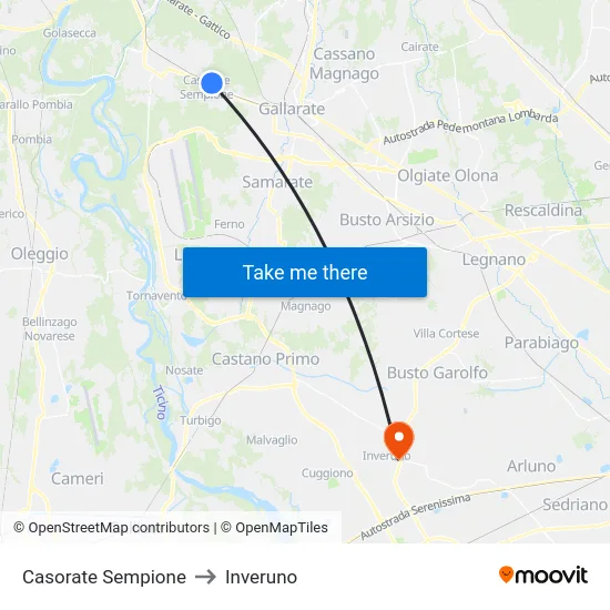 Casorate Sempione to Inveruno map