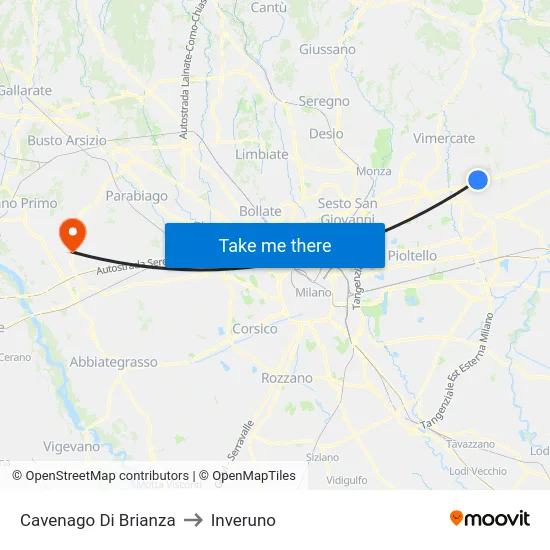 Cavenago Di Brianza to Inveruno map