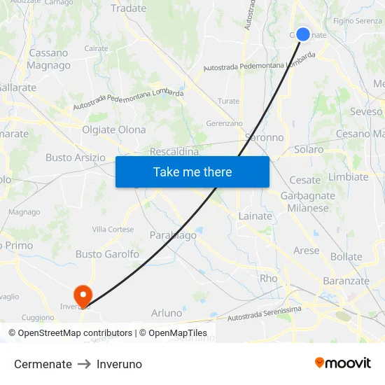 Cermenate to Inveruno map