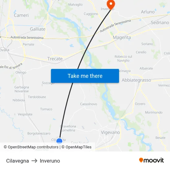 Cilavegna to Inveruno map