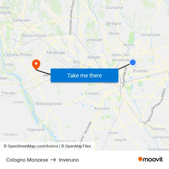 Cologno Monzese to Inveruno map
