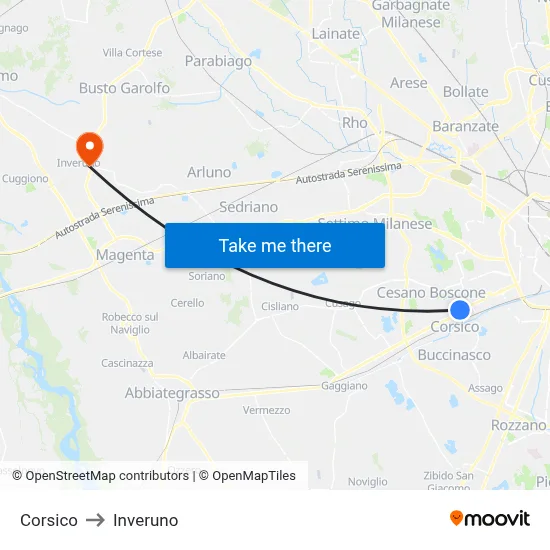 Corsico to Inveruno map