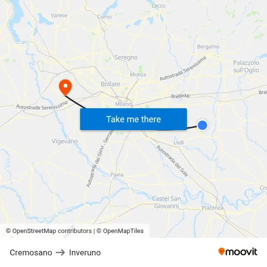 Cremosano to Inveruno map