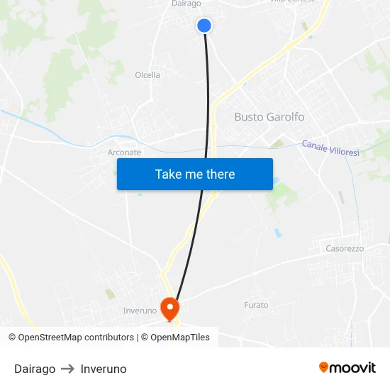 Dairago to Inveruno map