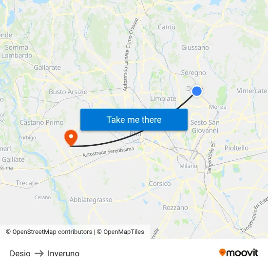 Desio to Inveruno map