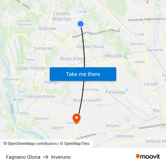 Fagnano Olona to Inveruno map
