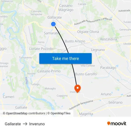 Gallarate to Inveruno map