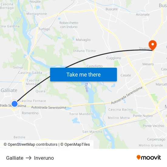 Galliate to Inveruno map