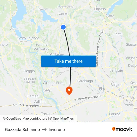 Gazzada Schianno to Inveruno map