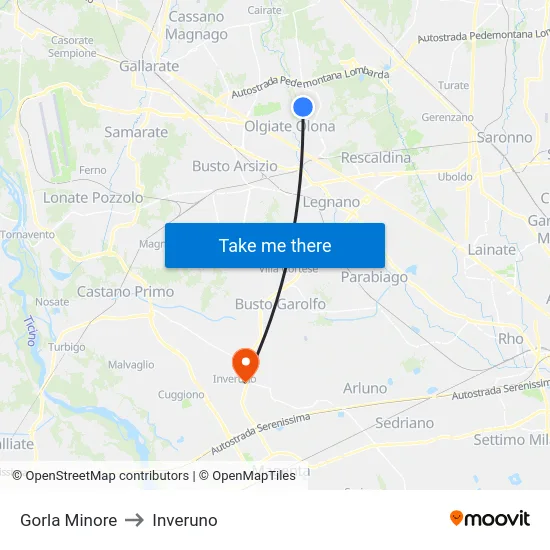 Gorla Minore to Inveruno map