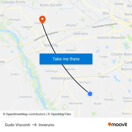 Gudo Visconti to Inveruno map