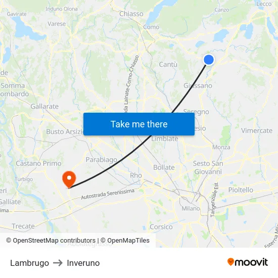 Lambrugo to Inveruno map